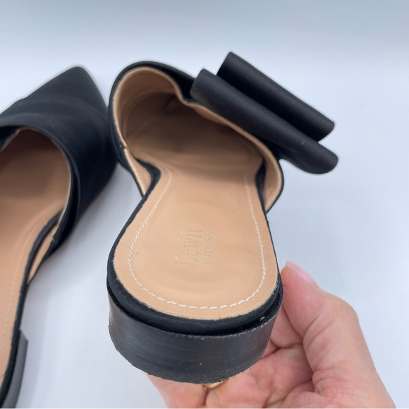 Lewit Italian Satin Side Bow Filippo Mules 38 1/2 Black - Picture 8 of 15